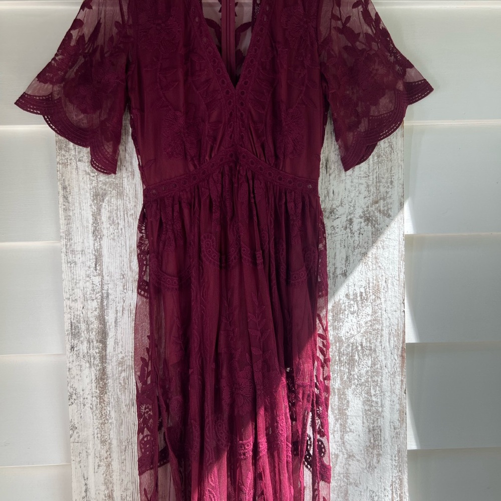 Honey Punch Red Flutter Sleeve V-Neck Sundress